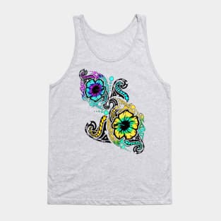 Blue and Yellow Hibiscus Flower Tribals Tank Top